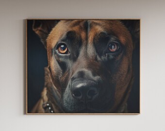 Malinois cartel imprimible arte de pared descarga instantánea, arte digital fotorrealista para mascotas, decoración de la sala de estar para el regalo del amante del perro para el propietario de Malinois
