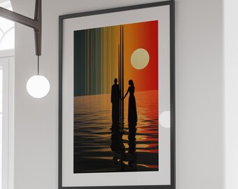 Retro Couple Photo Collage Poster Printable Wall Art Digital Download, MidCentury Pop Art Poster, Romantic Home Decor, Colorful Wedding Gift