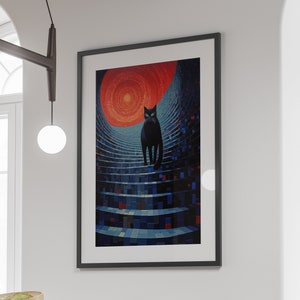 Psychedelic Black Cat Art Print Instant Download, Printable Wall Art, Trippy Room Decor, Mosaic Style Poster, Surreal Wall Art for Cat Lover