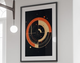 Abstract Solar System Map Print, Instant Download Printable Wall Art, Mid-Century Modern Style Astronomy Wall Decor, Retro Office Wall Decor