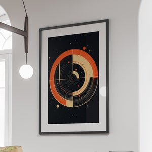 Abstrakt Sonnensystem Karte Druck, sofortiger Download druckbare Wandkunst, Mid-Century Modern Style Astronomie-Wand-Dekor, Retro Büro-Wand-Dekor
