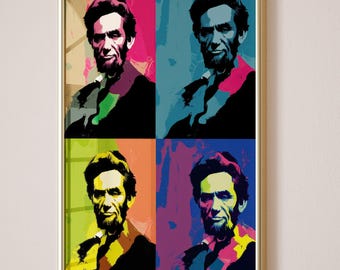 Pintura Pop Art Abraham Lincoln, Arte de Parede para Imprimir Download Instantâneo - Cartaz de Litografia Fotográfica de Abraham Lincoln, Presente para Patriotas