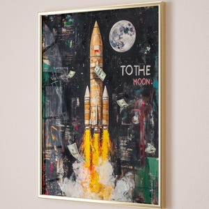 Poster meme Rocket to the Moon, download digitale, stampabile, stampa pop art da parete, regalo per imprenditori, decorazione da parete per ufficio startup