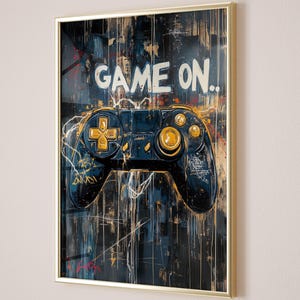 Stampa Pop Art con controller per videogiochi retrò, download digitale, arte murale stampabile, decorazione per sala giochi con graffiti, poster vintage per console di eSport