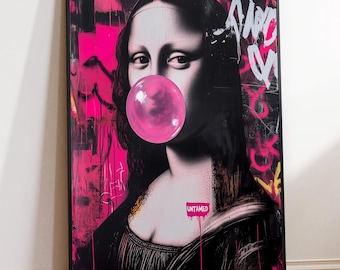Untamed: Mona Lisa Pop Art Poster, Digital Download, Printable Wall Art, Trendy Bubblegum Altered Art Print, Moody Girl Dorm Room Decor
