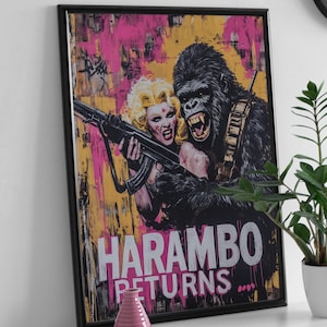 Stampa divertente del meme di Harambe, download digitale, stampabile, satira della cultura pop, poster di film, dipinto di Gorilla Pop Art, decorazione graffiti