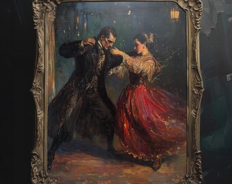Midnight Dance: Dark Academia Wall Art, afdrukbare muurkunst, digitale download, vintage gotisch olieverfschilderij, humeurige graaf Dracula Art Print