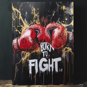 Impressão de arte pop de boxe abstrato, download digital, arte de parede para impressão moderna, decoração de parede ousada acima da cama do dormitório, pôster de luvas de boxe vermelhas