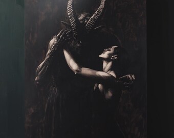 Schilderij van Lilith en Lucifer, afdrukbare muurkunst, digitale download, wanddecoratie donkere romanticus, vintage gotische kunstafdruk, poster Dark Academia
