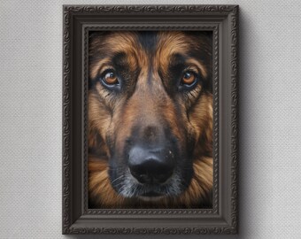Retrato de pastor alemán, descarga instantánea de arte de pared imprimible, impresión de arte digital fotorrealista, regalo del propietario del pastor alemán, decoración amante de los perros