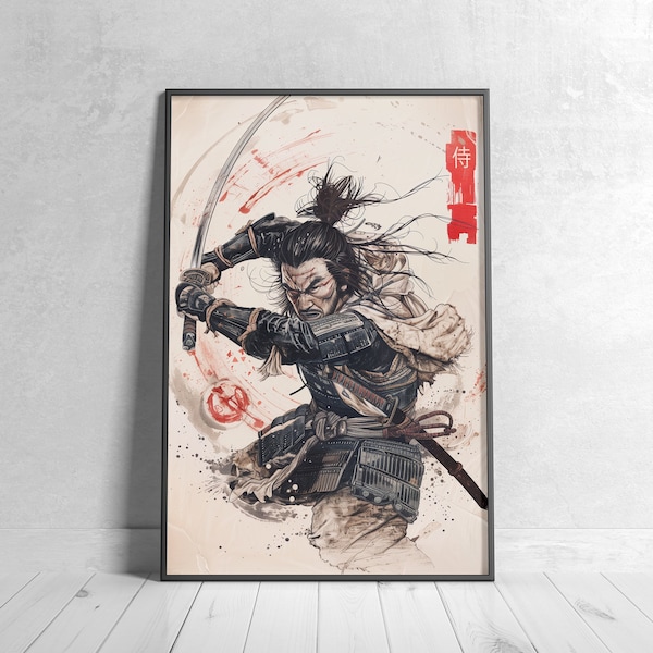 Moody Samurai Warrior Print, Digital Download, Printable Wall Art, Japanese Culture Home Decor, Samurai Katana Wall Art, Trendy Japanese Art