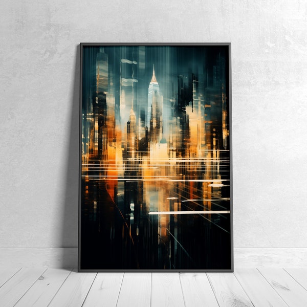 Abstract Impressionist Urban Landscape Print, Digital Download Printable Art, Abstract Empire State Building Painting, Modern Impressionism
