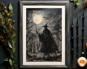 Dark Wanderer, druckbare Wandkunst, sofortiger Download, schwermütige dunkle Fantasy Wandkunst, unheimliche Goth-Wand-Dekor, gruselige Horror-Themenzimmer Dekor
