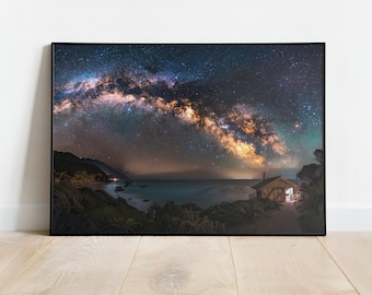Celestial Milkyway Landscape Poster, Printable Wall Art, Instant Download, Starry Night Sky Landscape Print, Large Above Bed Wall Decor
