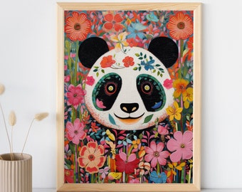 Maximalist Panda Bär Poster, druckbare Wandkunst, trendige Kunst, digitaler Download, wunderliche Tierkunst, Panda Bär Wohnkultur, Pop Art Print