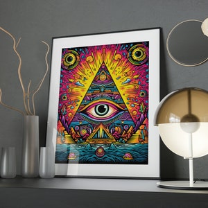 Psychedelic Eye of Providence Art Print Digital Download Printable Wall Art, Trippy Illuminati Poster, Ancient Egyptian Pyramid Illustration