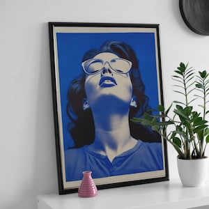 Blue Retro Risograph Poster, Printable Wall Art, Digital Download, Pop Culture Wall Decor, Trendy Pop Art Wall Decor, Dorm Decor for Girls