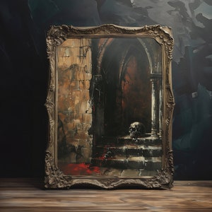Macabre Dark Academia Painting, Printable Wall Art, Instant Download, Victorian Style Oil Painting, Creepy Dark Aesthetic Living Room Decor