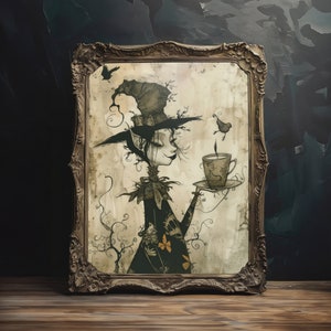 Cartel de bruja de hadas, descarga instantánea de arte de pared imprimible, decoración de pared Moody Witchcore, pintura caprichosa Shabby Chic, impresión Cottagecore oscura