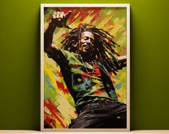 Lebendige Rastafari Pop Art Portrait druckbare Wandkunst, bunte karibische Wandkunst, Reggae Musik Malerei digitaler Download, jamaikanische Pop Art