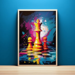 Colorful Chess Board Painting, Printable Wall Art, Trendy Wall Art, Digital Download, Maximalist Style Painting, Gift for Chess Grandmaster