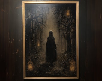 Moody Forest Witch Poster, Digital Download Printable Wall Art, Dark Witchcore Wall Decor, Dark Cottagecore Aesthetic Art Print, Witchy Gift