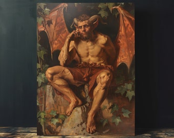 Lucifer portret olieverfschilderij, afdrukbare muurkunst, instant download, humeurig Victoriaans muurdecor, vintage duivel schilderij, Satan kunst aan de muur
