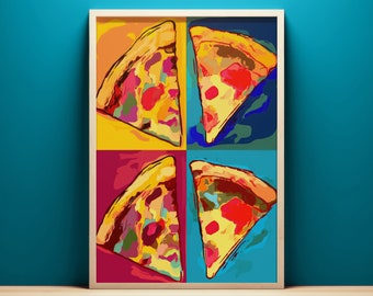 Retro Pop Art Pizza Print, Instant Download, Printable Wall Art, Litography Fast Food Painting, Kitchen Wall Art, Pizza Restaurant Wall Art