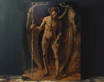 Vintage Lucifer-print, digitale download, afdrukbare muurkunst, donkere romantische kunstwerken, schilderij in Victoriaanse stijl, donkere Cottagecore-muurdecoratie