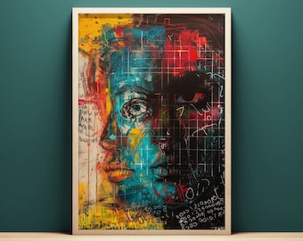 Modern Avantgarde Portrait, Printable Wall Art Instant Download, Eclectic Urban Aesthetic Living Room Decor, Surrealist Pop Art Illustration