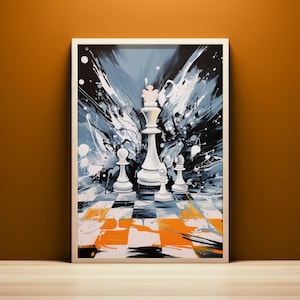 Abstract Chess Painting, Printable Wall Art, Digital Download, Trendy Maximalist Wall Decor, Pop Art Chess Poster, Paint Splash Wall Art