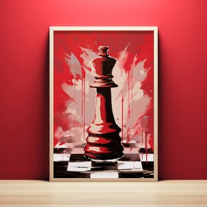 Abstract Chess Queen Pop Art Print, Digital Download, Printable Wall Art, Chess Themed Wall Decor, Maximalist Home Decor, Chess Teacher Gift