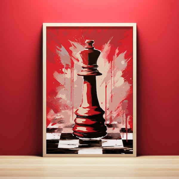 Abstract Chess Queen Pop Art Print, Digital Download, Printable Wall Art, Chess Themed Wall Decor, Maximalist Home Decor, Chess Teacher Gift