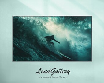 Surfing Frame TV Art Instant Download, Surfer Action Shot, Photo Realistic Digital Art for the Frame TV by Samsung, Coastal TV Frame Artwork