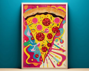Pizza Art | Digital Instant Download | Food Wall Art | Abstract Pop Art | Gift for Pizza Lovers | Colorful & Bold Home Decor | Printables