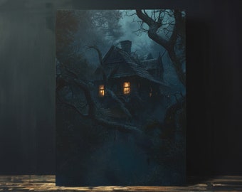 Moody Dark Cottagecore Forest Landscape, arte de parede para impressão, download instantâneo, decoração de parede estética Witchy Dark, decoração de casa caprichosa