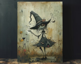 Wunderliche Hexe, druckbare Wandkunst, sofortiger Download, Moody Witchcore Wandkunst, Whimsigoth ästhetische Wanddekor, Witchy Teenager-Mädchen Geschenke
