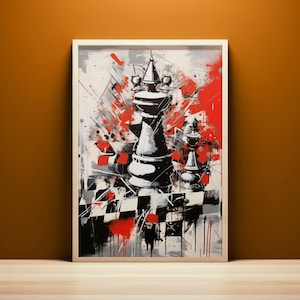 Maximalist Chess Pop Art Painting, Wall Art Printable, Trendy Art, Digital Download, Abstract Chess Print, Maximalist Wall Decor, Chess Gift