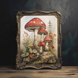 Dark Cottagecore Mushrooms, Printable Wall Art, Instant Download, Goblincore Oil Painting, Witchy Kitchen Wall Decor, Witchcore Aesthetic