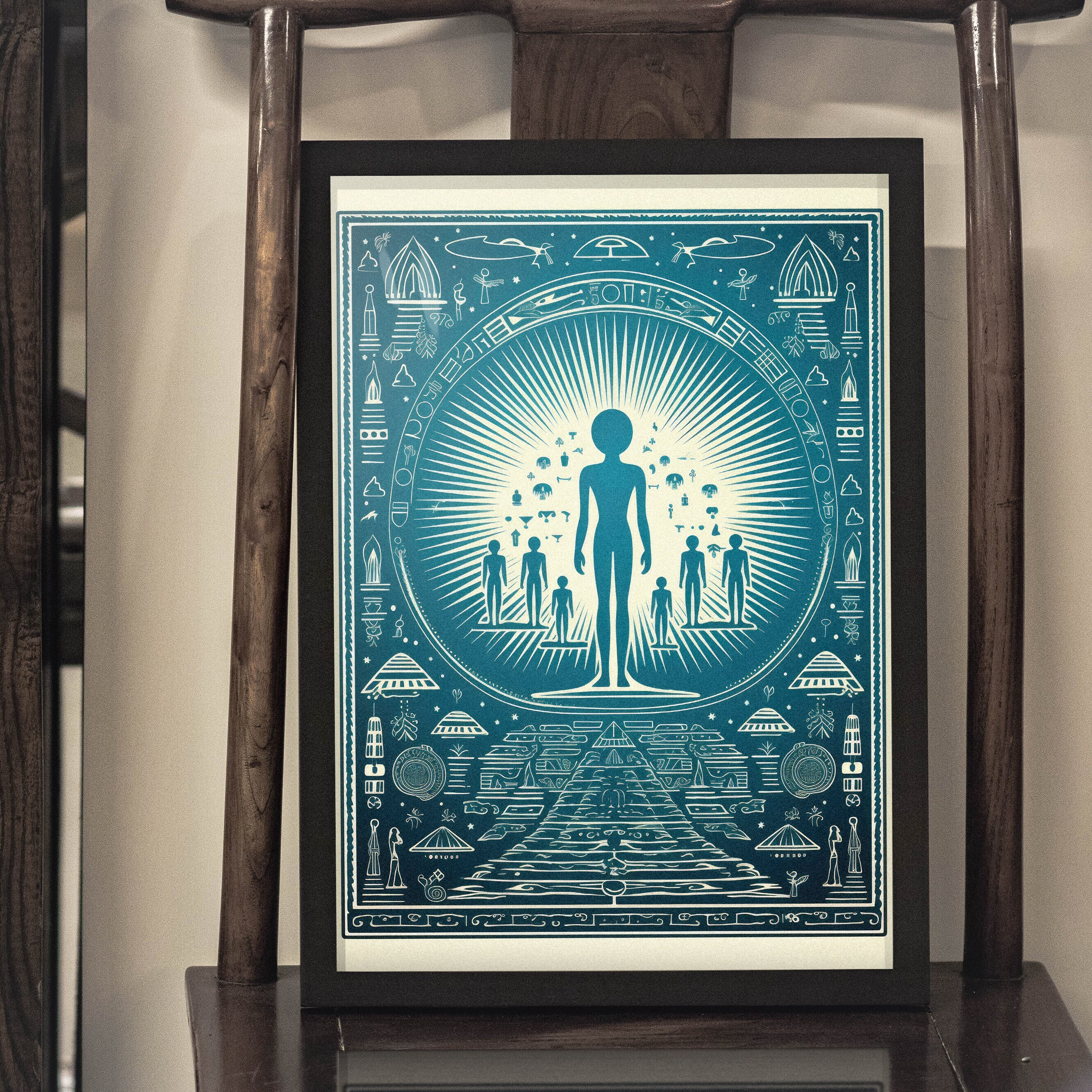 Anunnaki Hieroglyphics Wall Art, Printable Wall Art, Digital Download, Ancient Aliens Poster, Mesopotamian Mythology Wall Art, Teal Colored