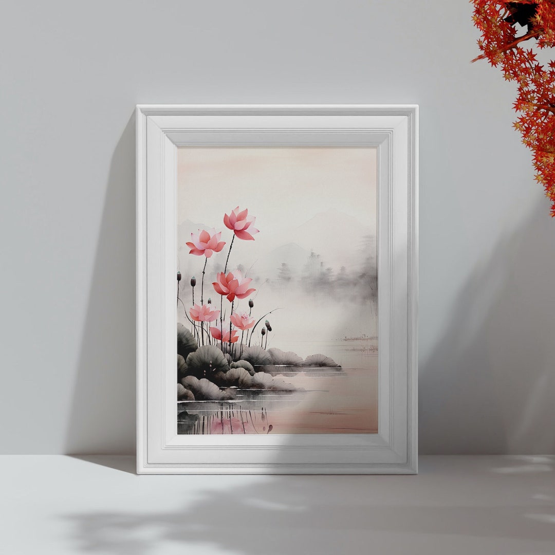 Japanese Lotus Flower Painting, Instant Download, Printable Wall Art ...