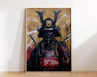 日本の武士の絵画、印刷可能な壁アート、デジタルダウンロード、現代の