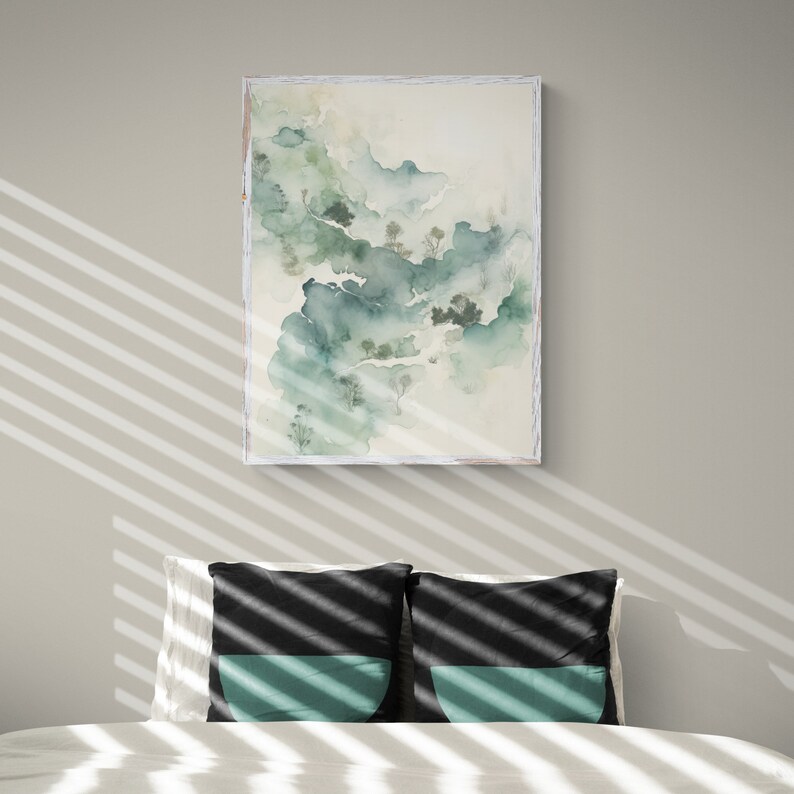 Abstract Minimalist Landscape Aquarell Painting, Printable Wall Art, Digital Download, Modern Teal Wall Decor, Trendy House Warming Gift image 5