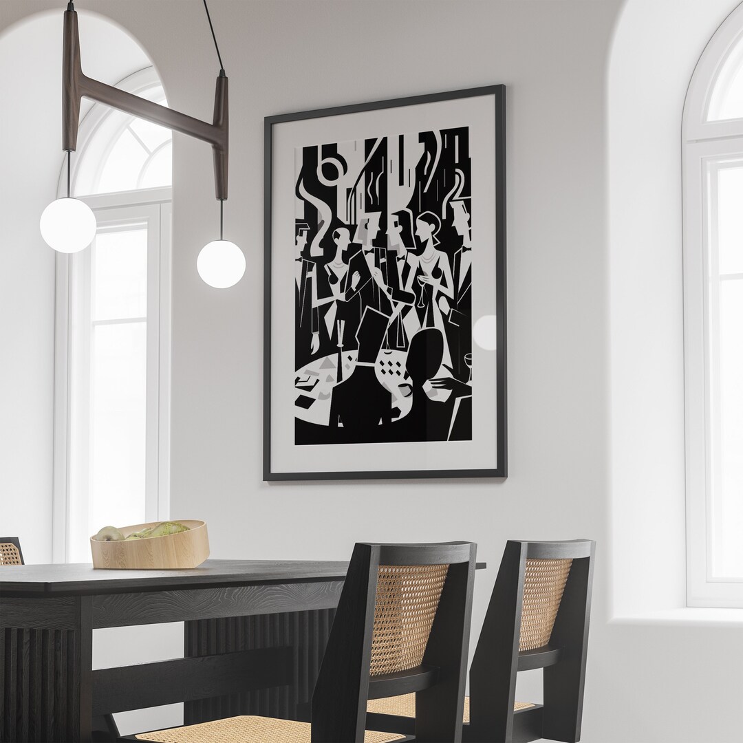 Black White Lino Print Digital Download Printable Wall Art Avant