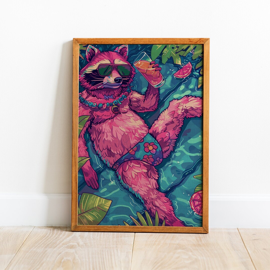 Druck Racoon Drunk Racoon Poster Print, Digital Download Printable Wall Art ...