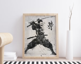 屏風 Sumi-e a painting in black ＆white Vintage Samurai Sumi E