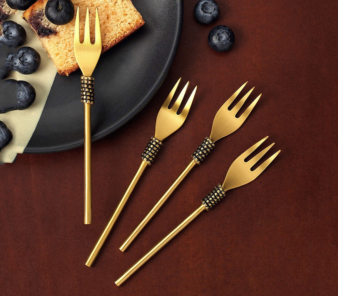 Handmade Gold Dessert Forks Set of 4 Brass Fork Set. Etsy