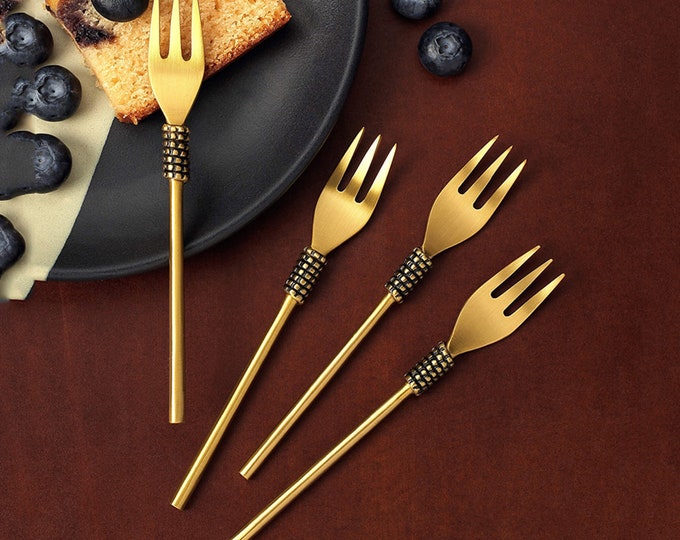 Handmade Gold Dessert Forks Set of 4, Brass Fork Set. Etsy