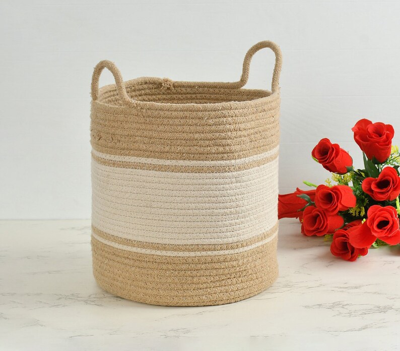 8 Jute/cotton Rope Basket, Storage Basket for Blankets, Bohemian Basket