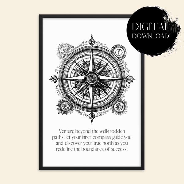 Compass Quote Printable, Office Decor Print, True North, Motivation, Downloadable Print, Office Wall Art, Workplace Posters